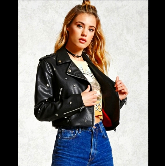 Studded Cropped Biker Jacket 